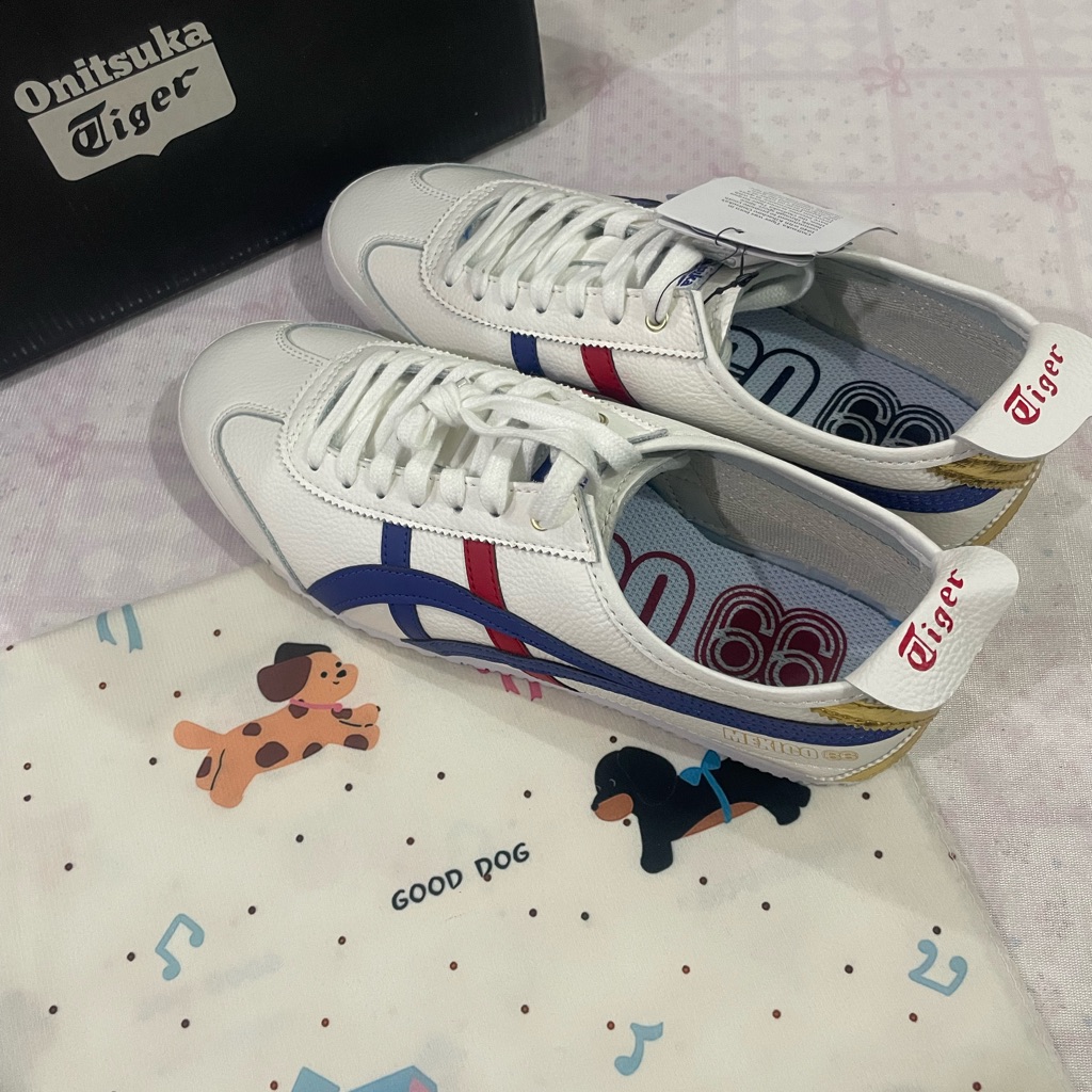 Onitsuka Tiger White Leather Sneakers With Blue And Red Stripes